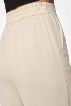 Pieces Pantalón lino de mujer fluido con cintura elástica