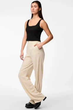 Pieces Pantalón lino de mujer fluido con cintura elástica