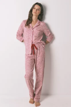 Women'secret Pijama camisero algodón flores rojo
