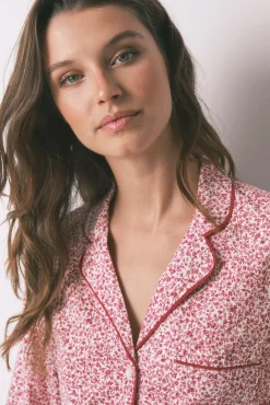 Women'secret Pijama camisero algodón flores rojo