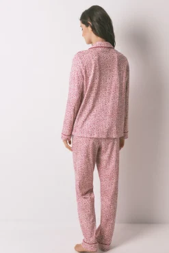 Women'secret Pijama camisero algodón flores rojo