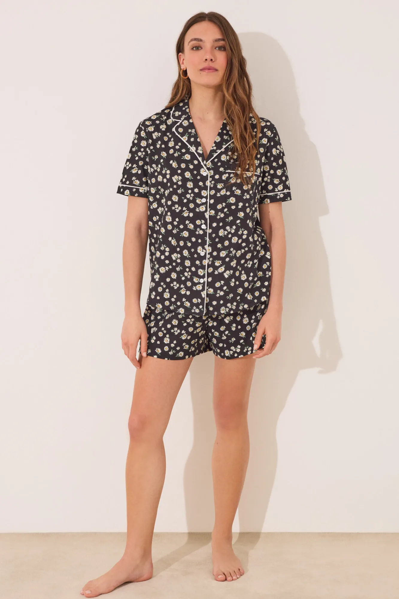 Women'secret Pijama camisero corto 100% algodón flores