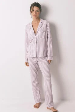 Women'secret Pijama camisero largo 100% algodón rayas lilas