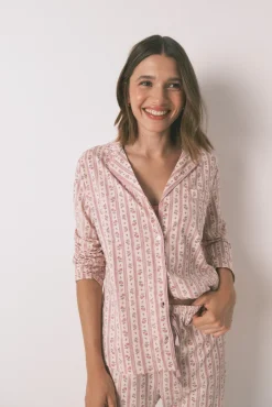 Women'secret Pijama camisero largo 100% algodón flores