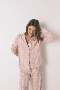 Women'secret Pijama camisero largo 100% algodón flores