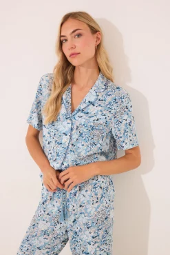 Women'secret Pijama camisero largo viscosa flores azul