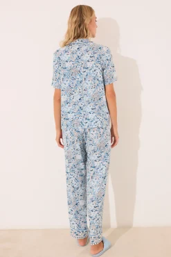 Women'secret Pijama camisero largo viscosa flores azul
