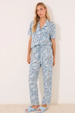 Women'secret Pijama camisero largo viscosa flores azul