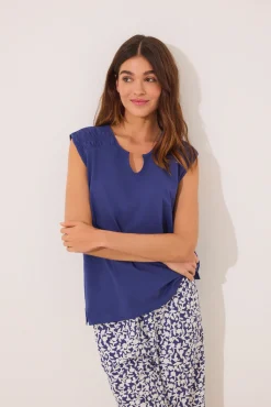 Women'secret Pijama Capri 100% algodón print azul flores