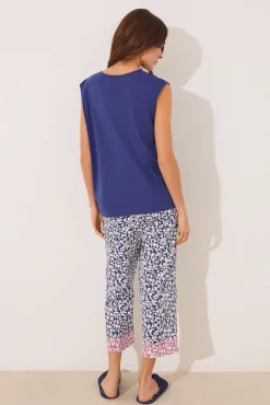 Women'secret Pijama Capri 100% algodón print azul flores