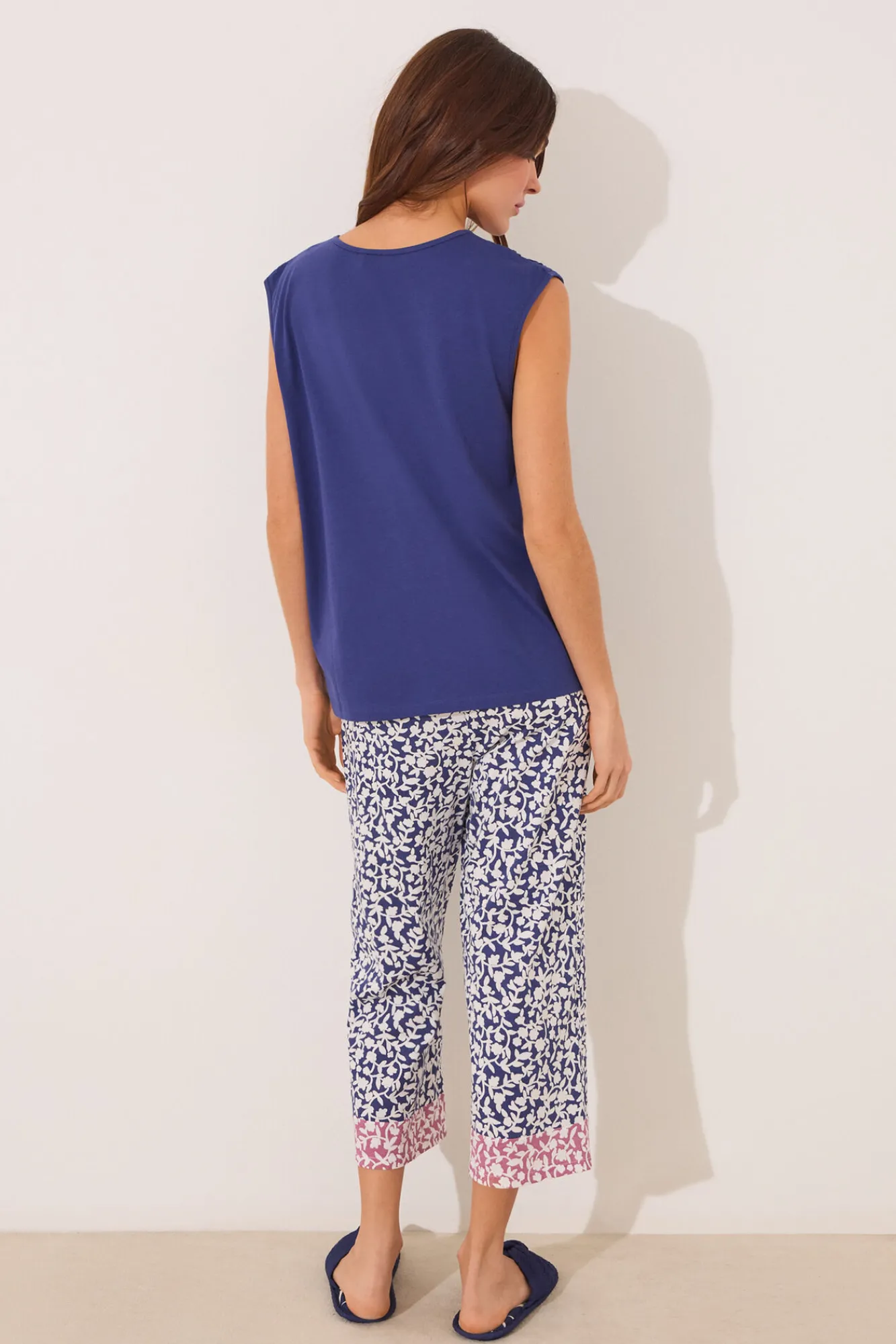 Women'secret Pijama Capri 100% algodón print azul flores