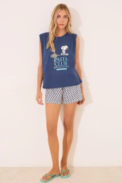 Women'secret Pijama corto 100% algodón geométrico Snoopy