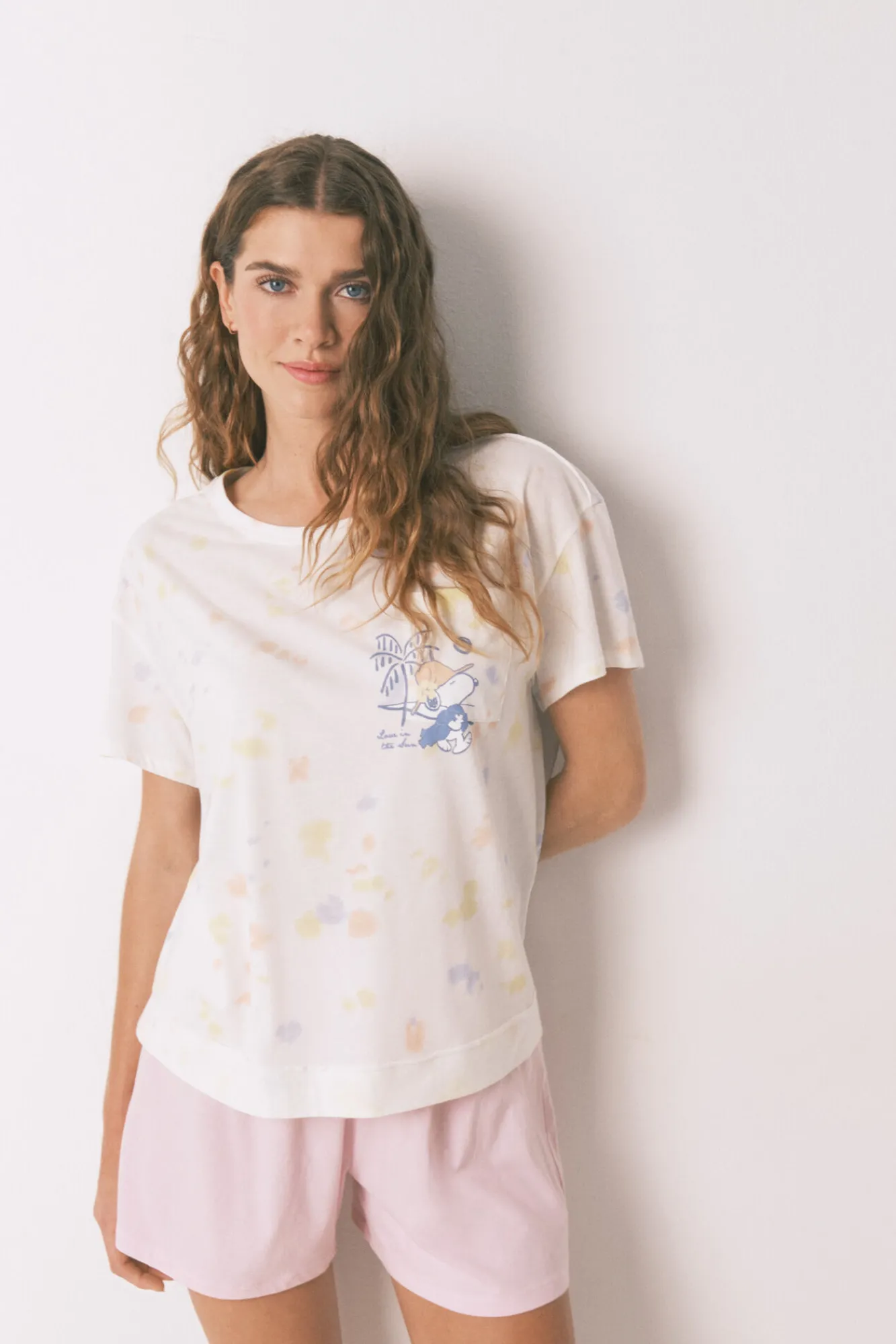 Women'secret Pijama corto algodón y rosa Snoopy