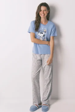 Women'secret Pijama corto algodón Snoopy azul