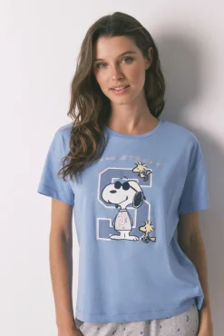 Women'secret Pijama corto algodón Snoopy azul