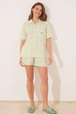 Women'secret Pijama corto camisero algodón Paisley verde