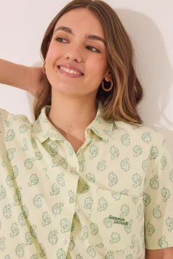 Women'secret Pijama corto camisero algodón Paisley verde