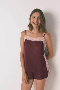 Women'secret Pijama corto encaje vino