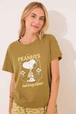 Women'secret Pijama corto Snoopy caqui