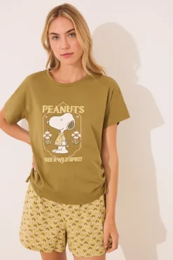 Women'secret Pijama corto Snoopy caqui