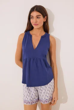 Women'secret Pijama corto tirantes 100% algodón azul