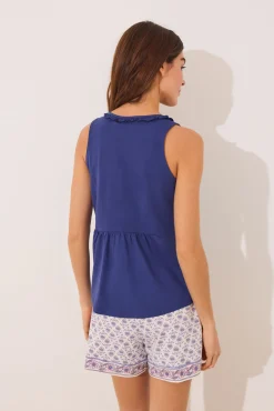 Women'secret Pijama corto tirantes 100% algodón azul