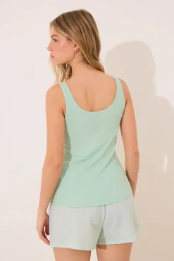 Women'secret Pijama corto tirantes algodón verde rayas