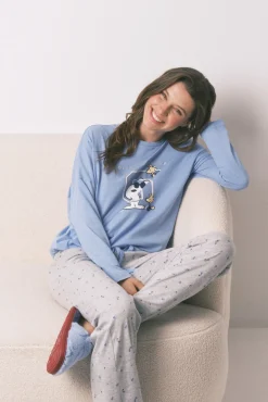 Women'secret Pijama largo algodón Snoopy azul