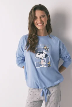Women'secret Pijama largo algodón Snoopy azul
