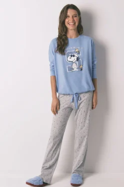 Women'secret Pijama largo algodón Snoopy azul