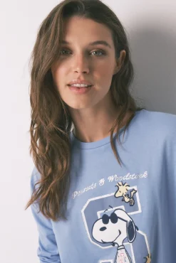 Women'secret Pijama largo algodón Snoopy azul