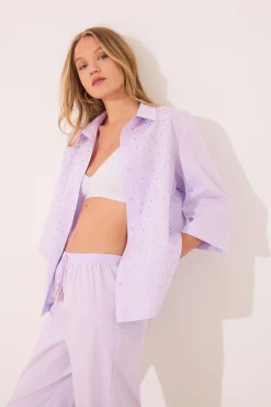 Women'secret Pijama largo camisero lila strass