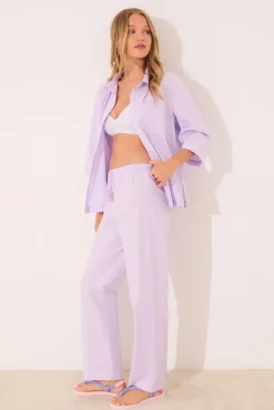 Women'secret Pijama largo camisero lila strass