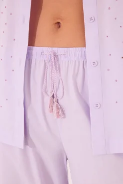 Women'secret Pijama largo camisero lila strass