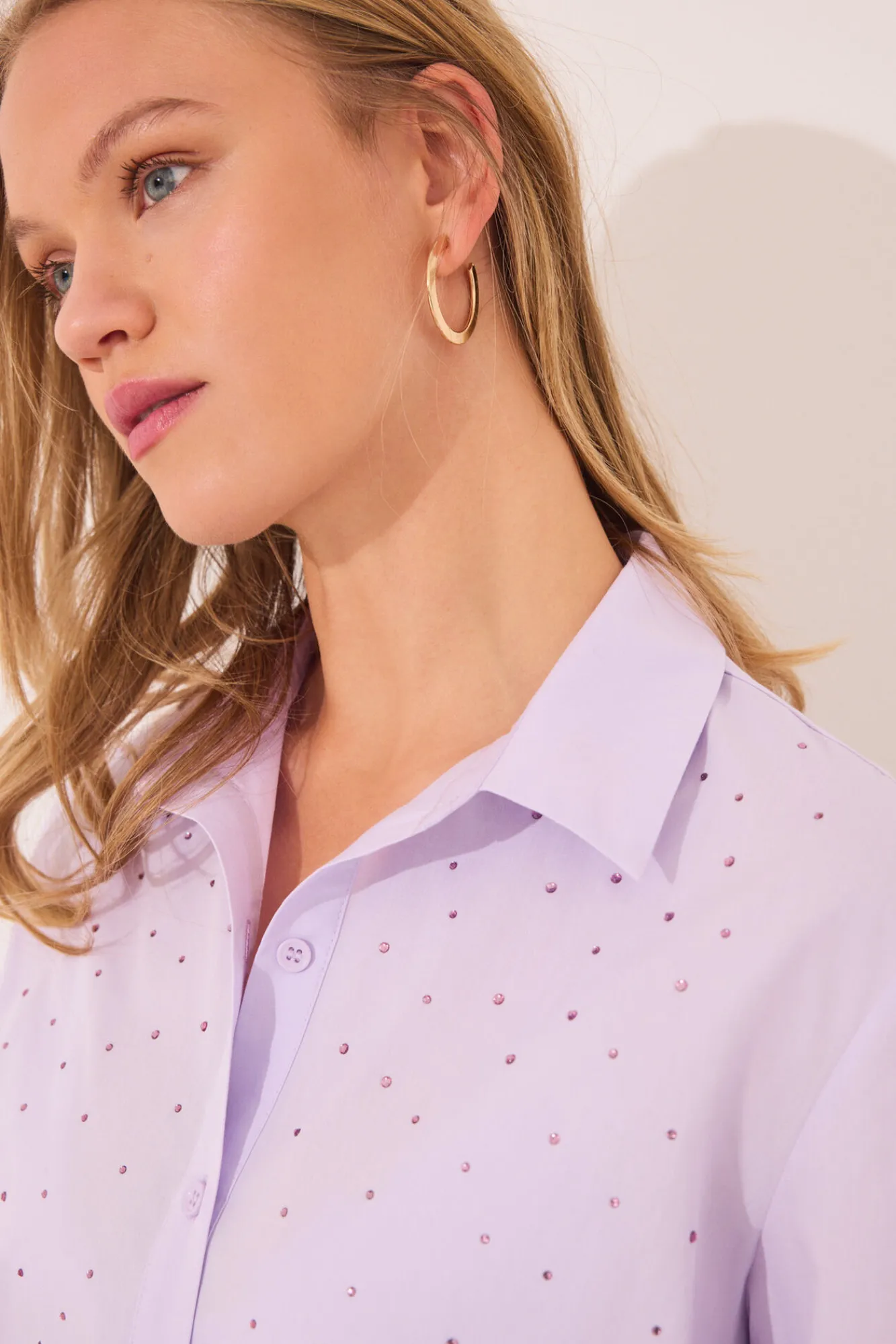 Women'secret Pijama largo camisero lila strass