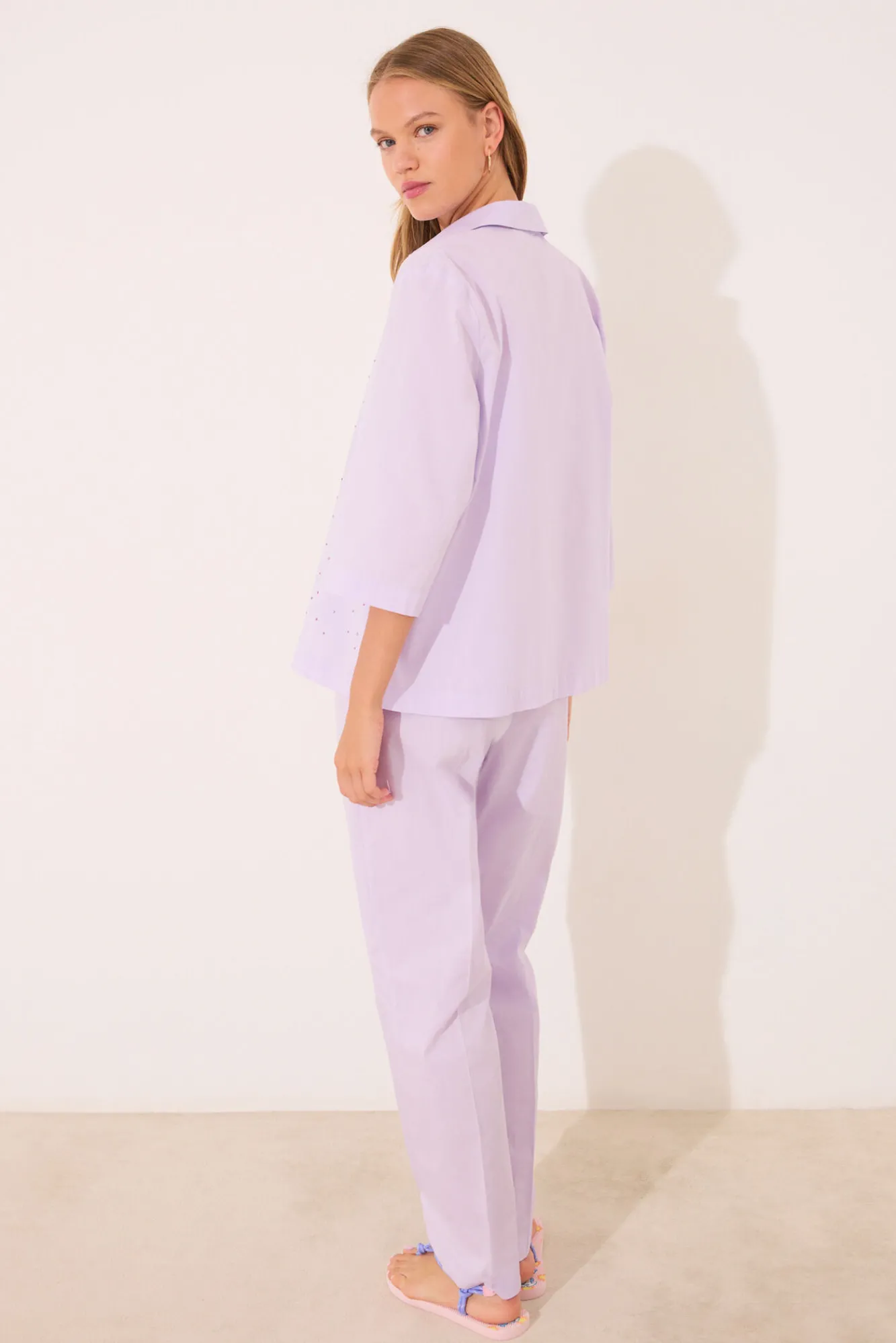 Women'secret Pijama largo camisero lila strass