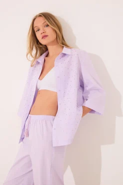 Women'secret Pijama largo camisero lila strass