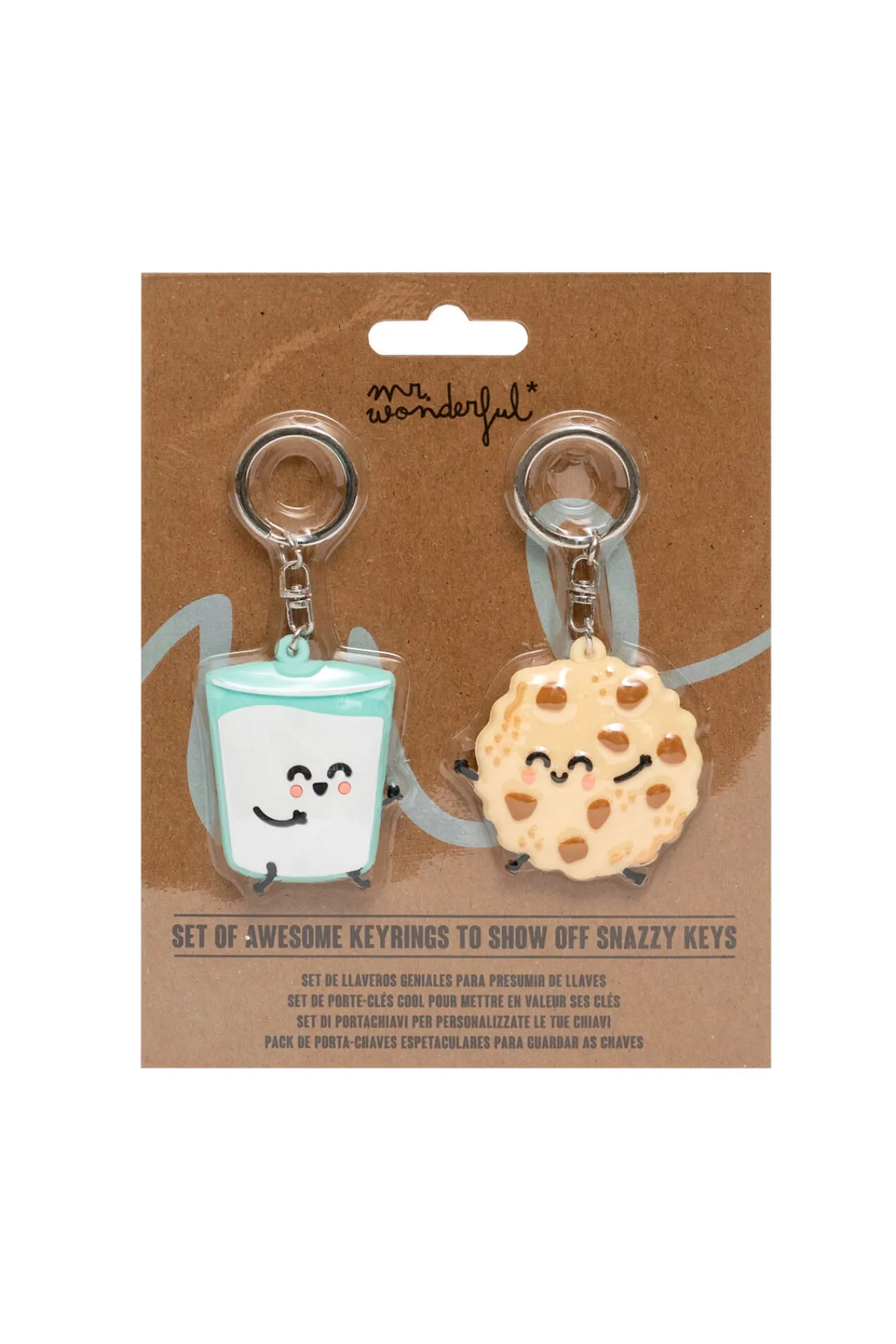 Mr. Wonderful Set de 2 llaveros - Vaso de leche y galletas