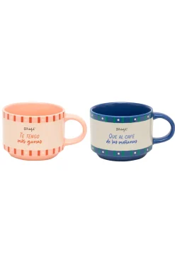 Mr. Wonderful Set de 2 tazas apilables - Te tengo más ganas que al café de las mañanas