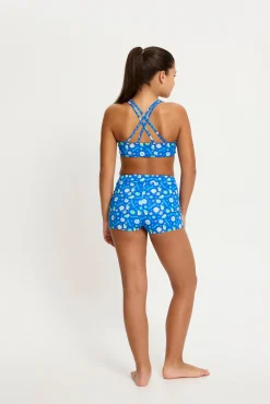 Modibodi Short de baño menstrual adolescente cintura alta Boho Botanical Blue