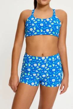 Modibodi Short de baño menstrual adolescente cintura alta Boho Botanical Blue