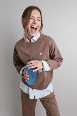 HI&BYE Sudadera felpa lisa marrón