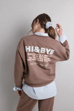 HI&BYE Sudadera felpa lisa marrón
