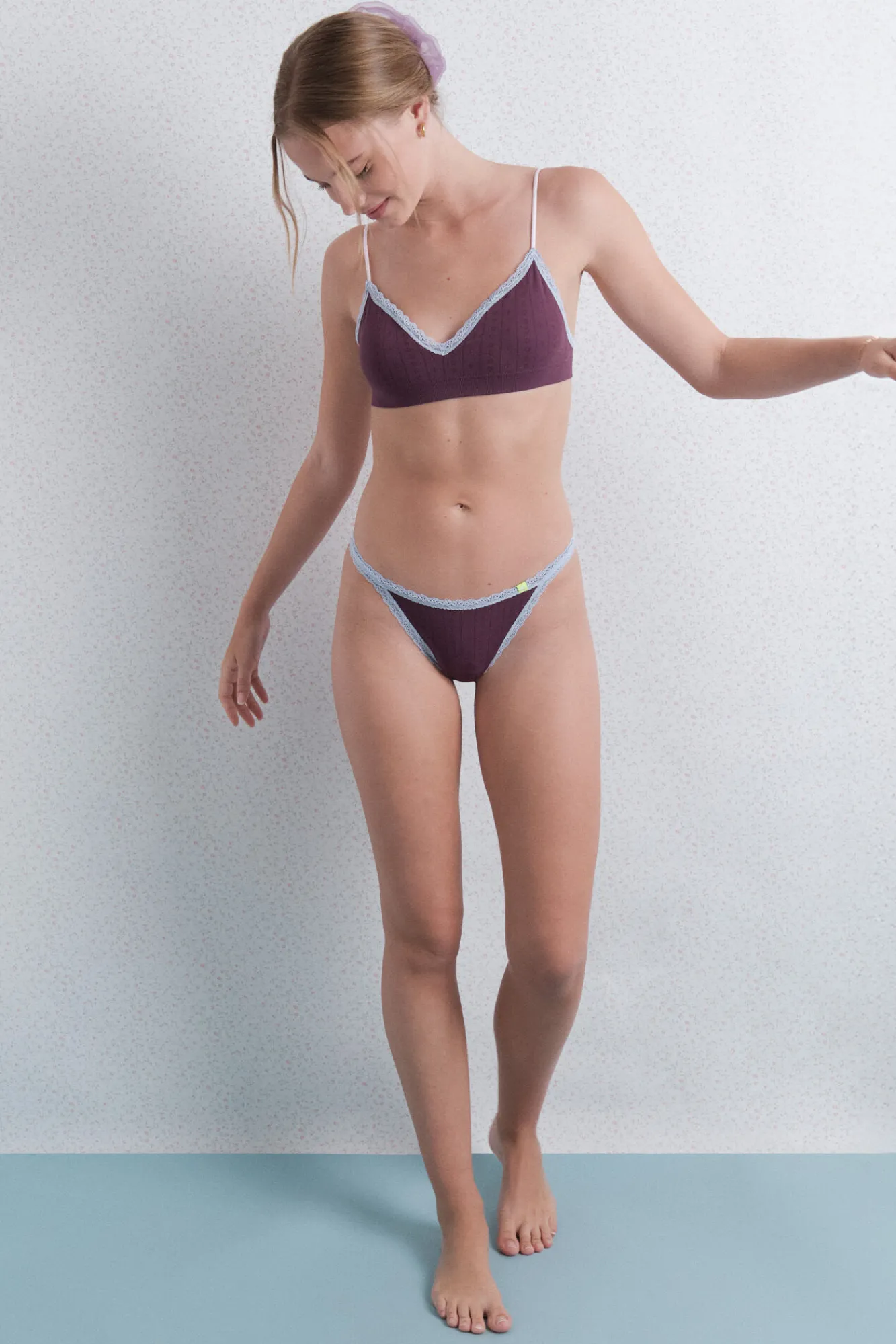 HI&BYE Tanga seamless pointelle vino