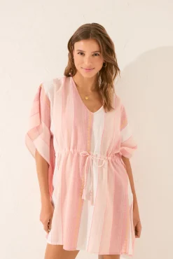 Women'secret Túnica corta algodón rayas rosa lurex