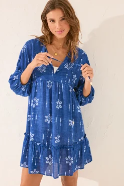 Women'secret Túnica corta azul print flores