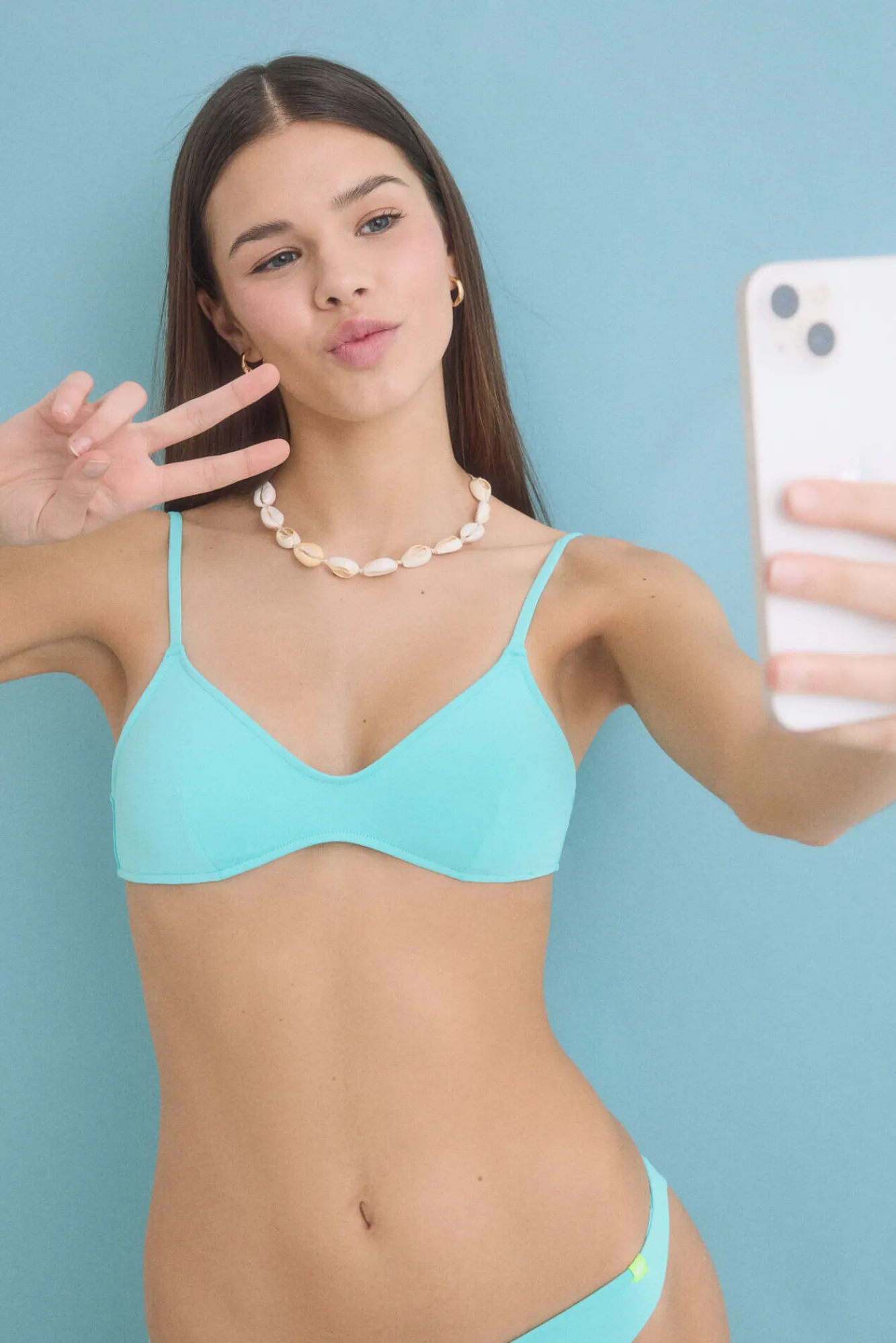 HI&BYE Top bikini escote V turquesa