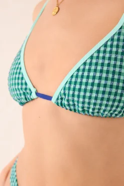 Women'secret Top bikini triangular cuadro vichy azul