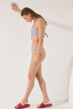 Women'secret Top bikini triangular sin aro rayas navy