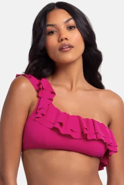 Dorina Top de bikini asimétrico volantes rosa